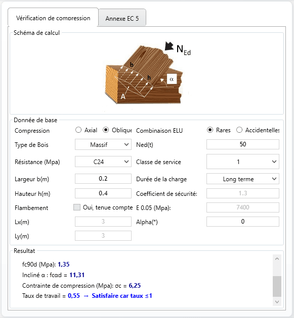 Vérification compression bois EC5